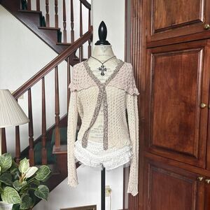 Buckle BKE Knit Cream and Tan Cardigan Sweater Boho Chic Western Cute Cottage